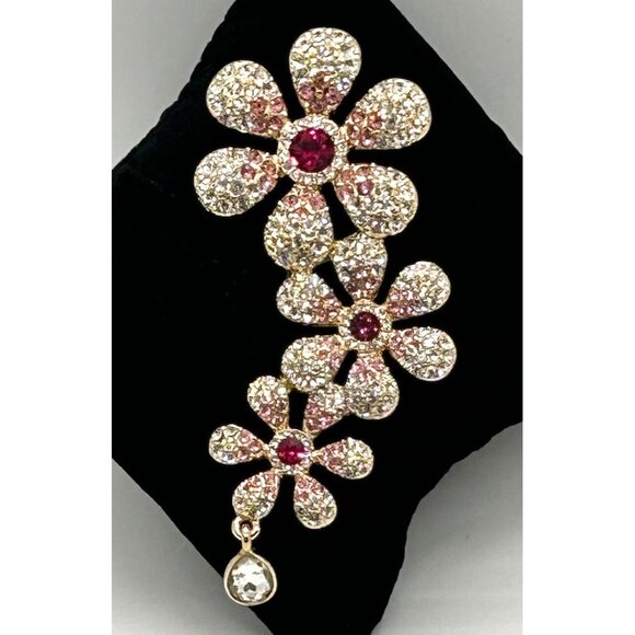 Isaac Mizrahi Floral Brooch Clear and Pink Crystal Flowers with Tag  Statement - Picture 9 of 13